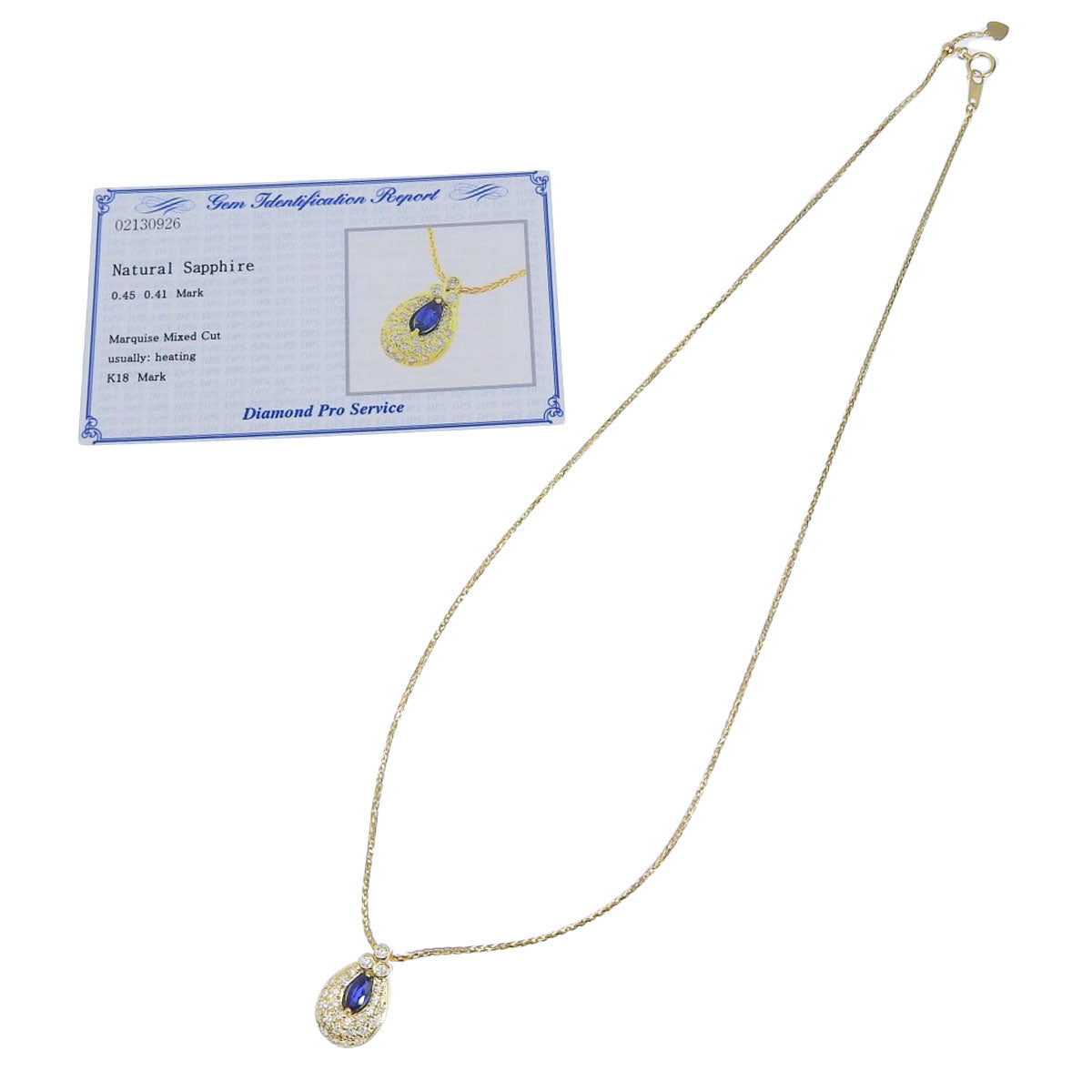 Drop Sapphire Necklace S0.45/D0.41 Yellow Gold K18YG