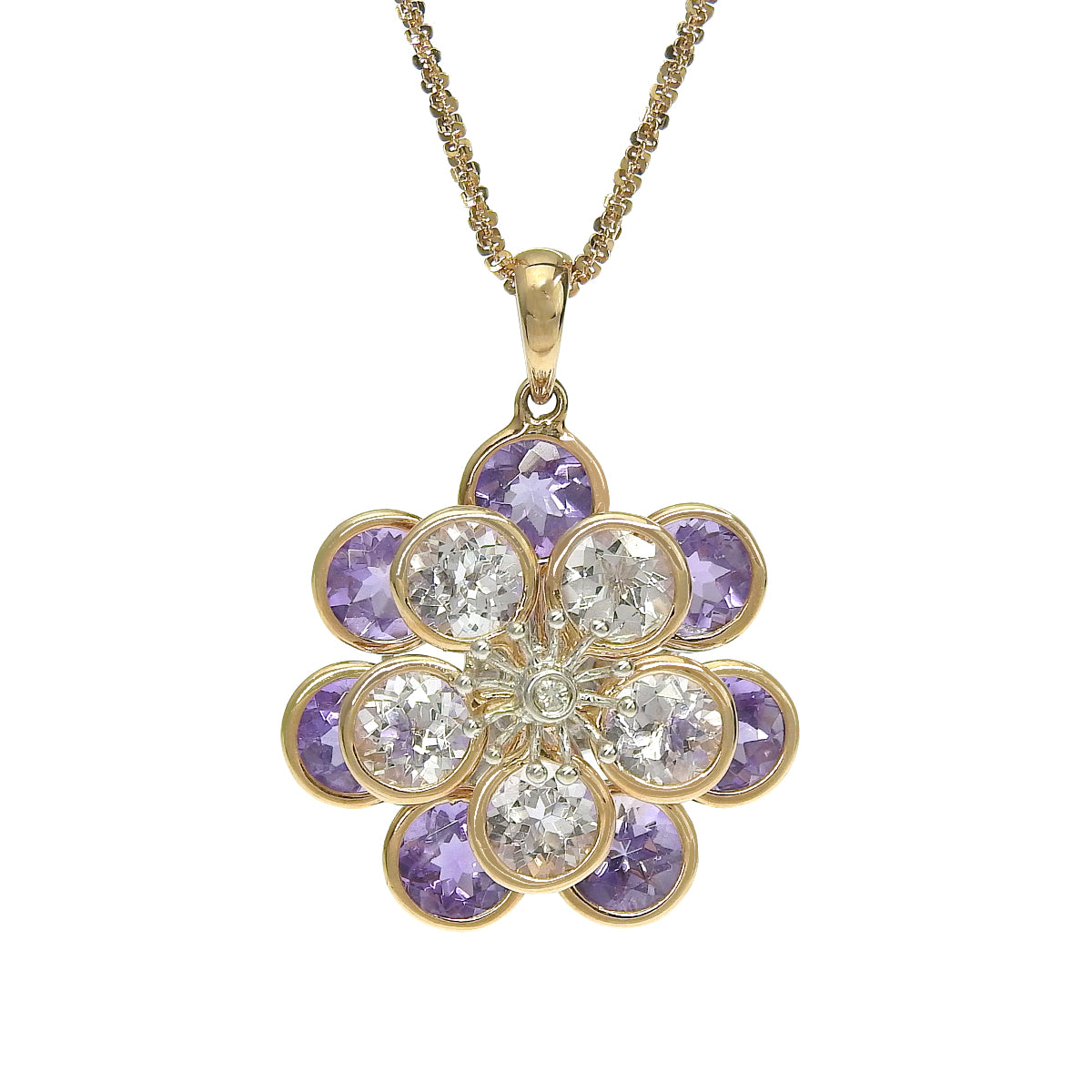 Amethyst and Diamond Flower Necklace, AM5.30/D0.02, K18PG (18k Pink Gold) and K18WG (18k White Gold)