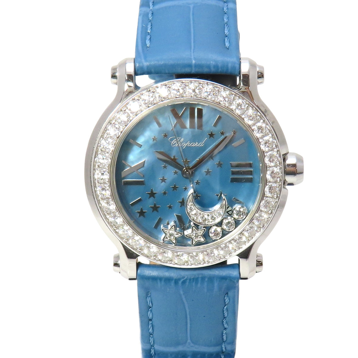 Happy Sport Happy Moon 278475-2001 白金/不锈钢/皮革表壳镶钻石英女表