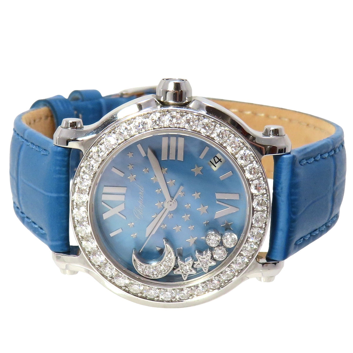 Happy Sport Happy Moon 278475-2001 白金/不锈钢/皮革表壳镶钻石英女表