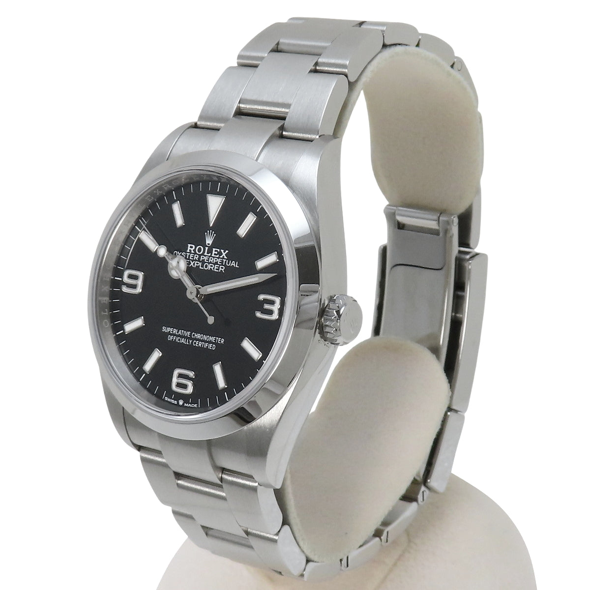 124270 Explorer 1 SS, random serial number, automatic winding, black dial.