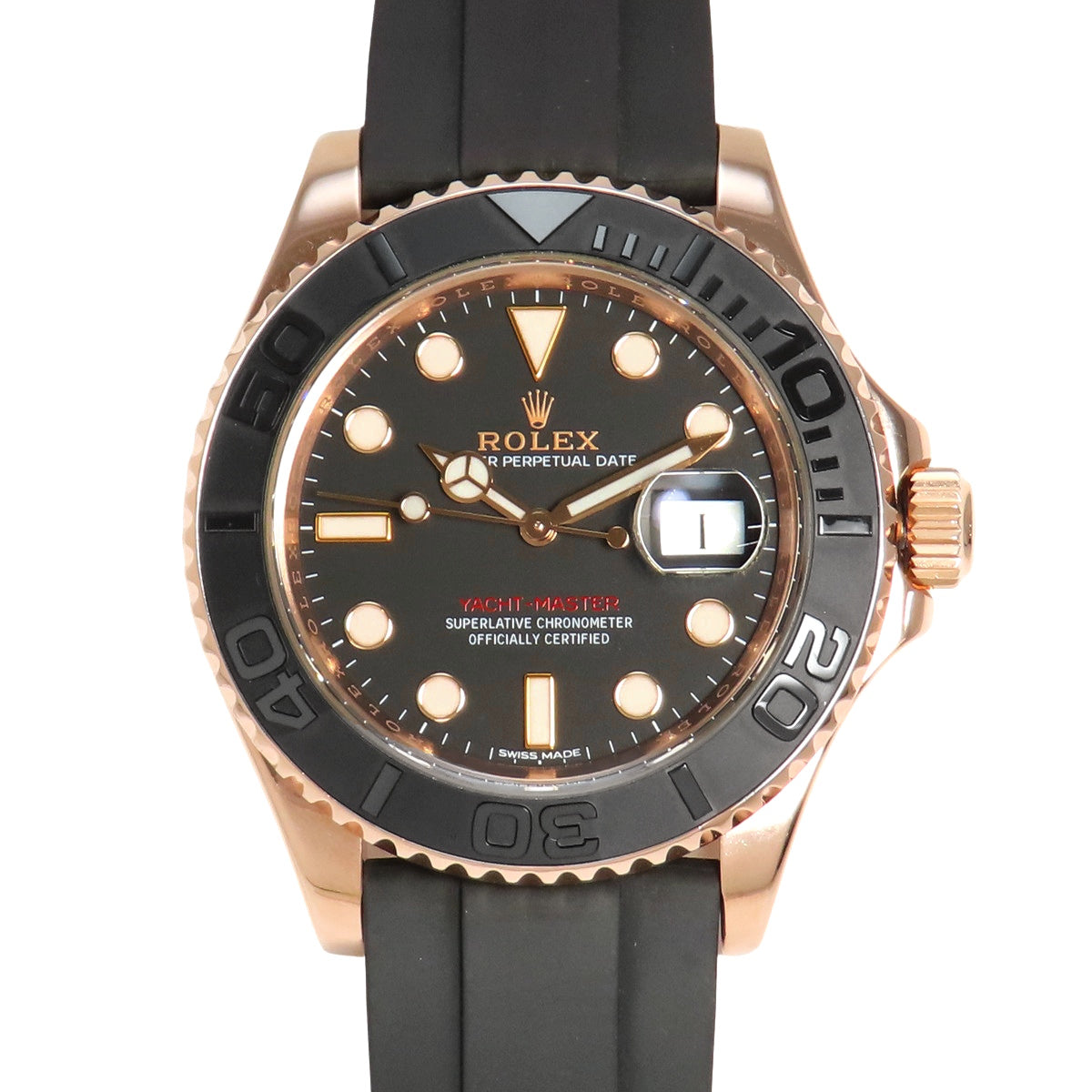 116655 Yachtmaster 40 PG/Rubber, random serial number, automatic winding, black dial.