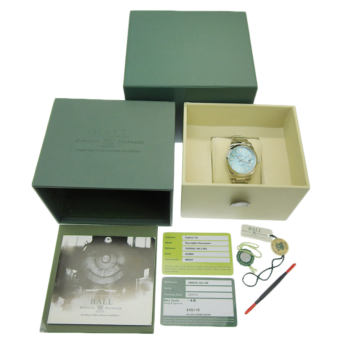 Engineer Marvelite Chronometer NM9026C-S6CJ-IBE Stainless Steel Light Blue Automatic