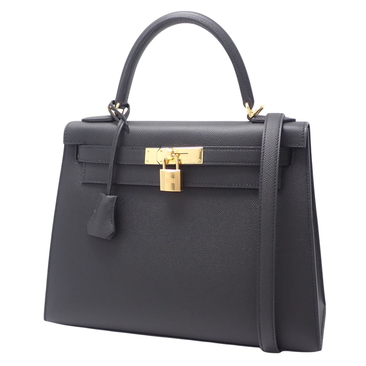 Kelly 28 (Exterior Stitched) Epsom Leather, Black, Gold Hardware, Y Stamp