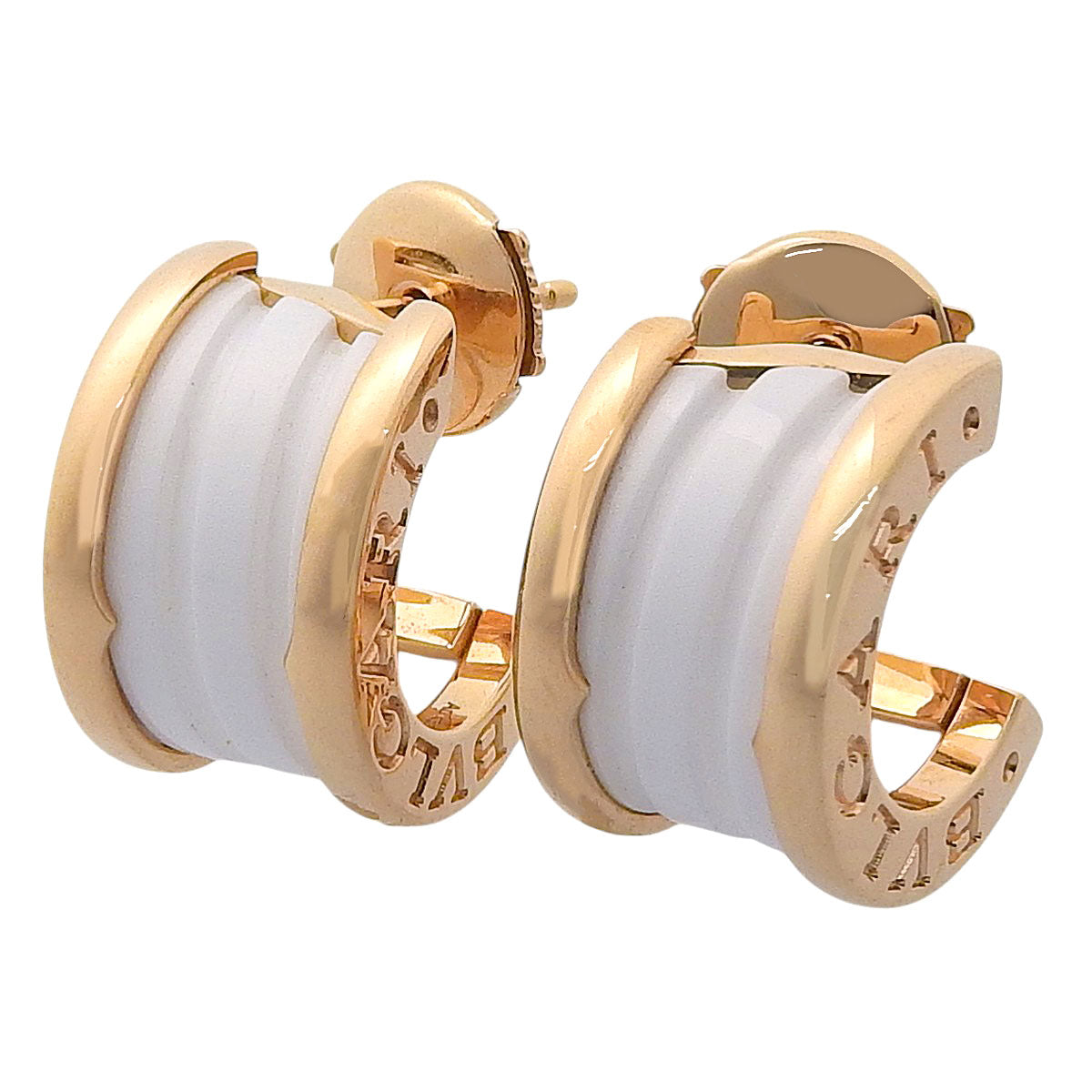 B.zero1 Earrings 346464 K18 Pink Gold PG White Ceramic