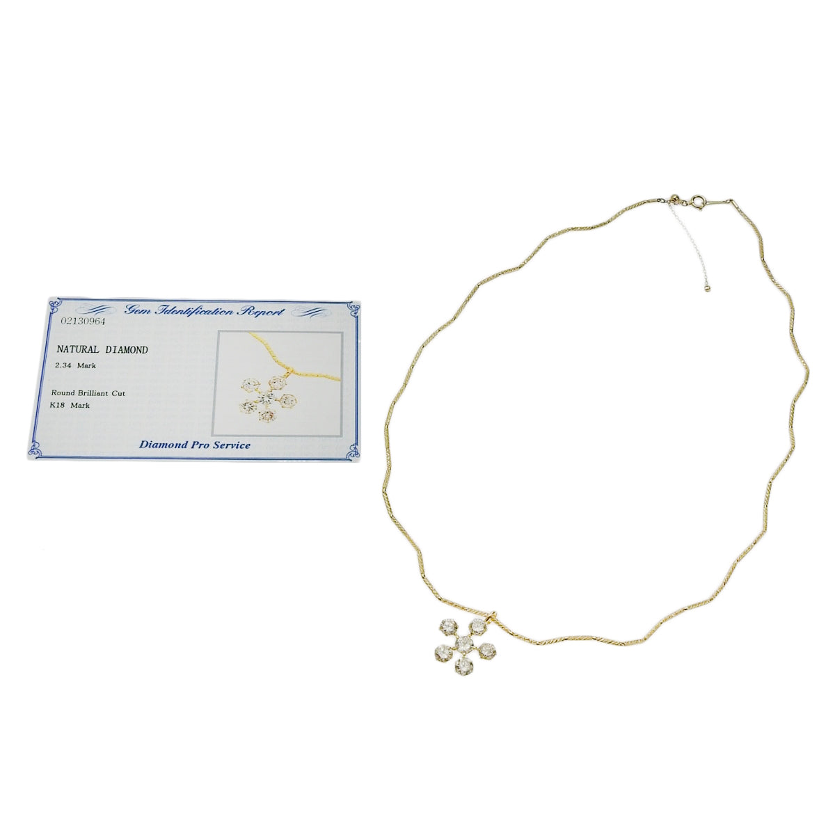 Wave chain flower diamond necklace, 2.34 carats, yellow gold (18k).
