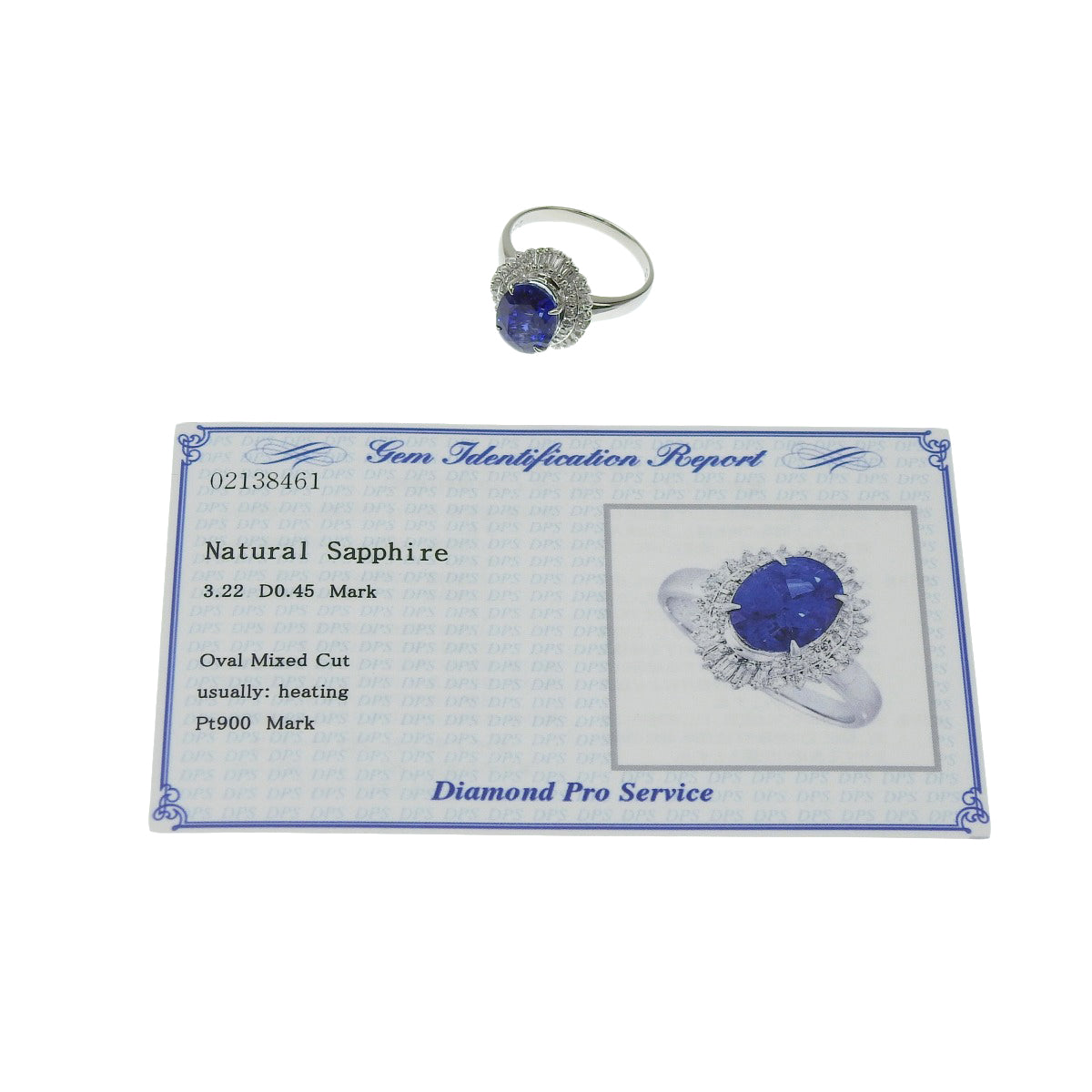 Sapphire and Diamond Ring, S3.22/D0.45, Platinum Pt900