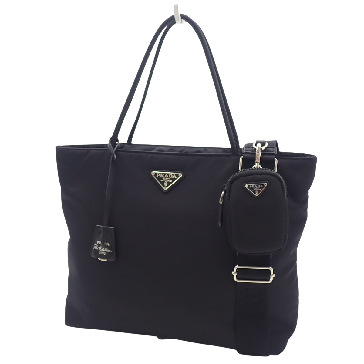 Triangle Logo Re-Nylon Tote Bag, Black