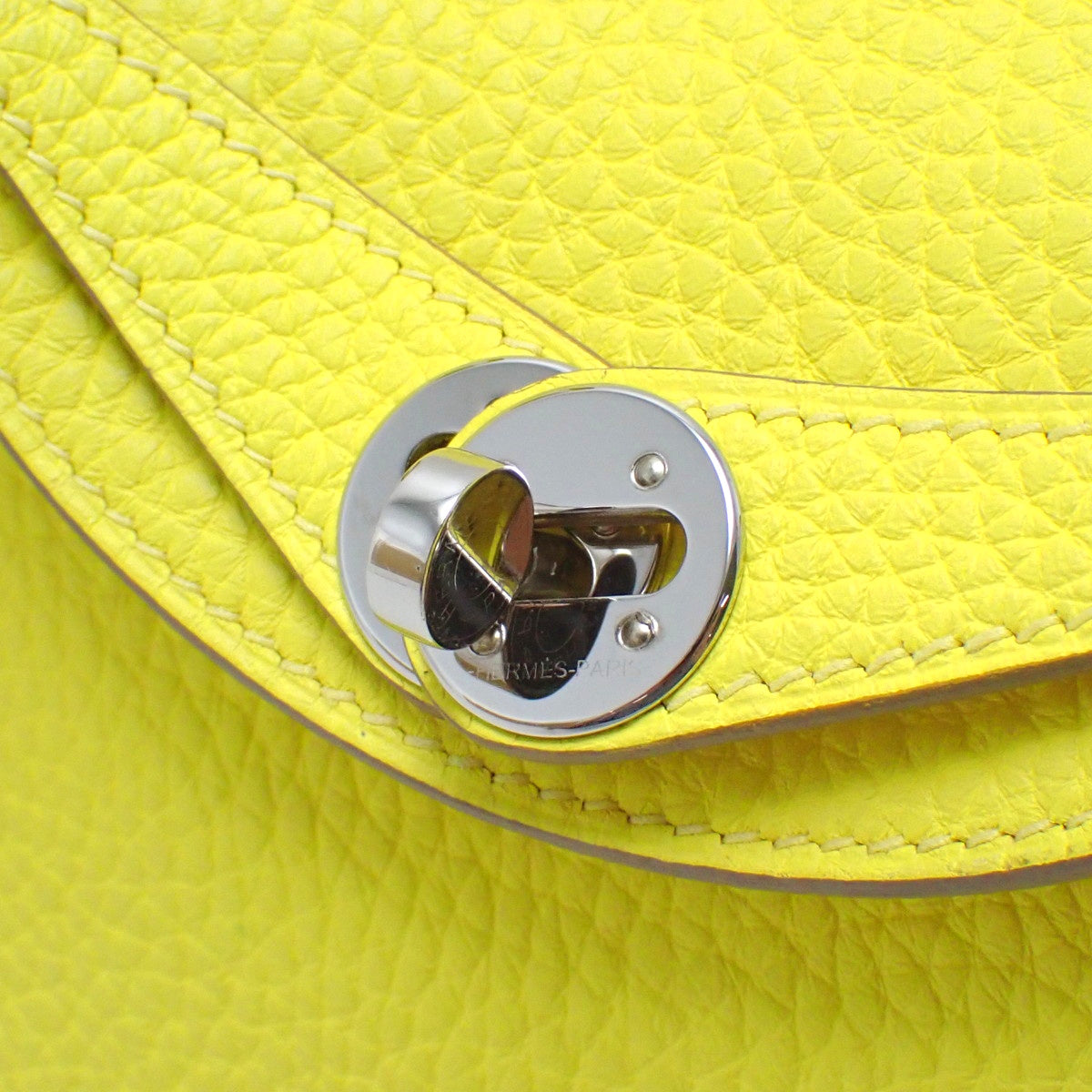 Lindy Mini Taurillon Clemence Leather Bag in Palladium with Lime U Stamp