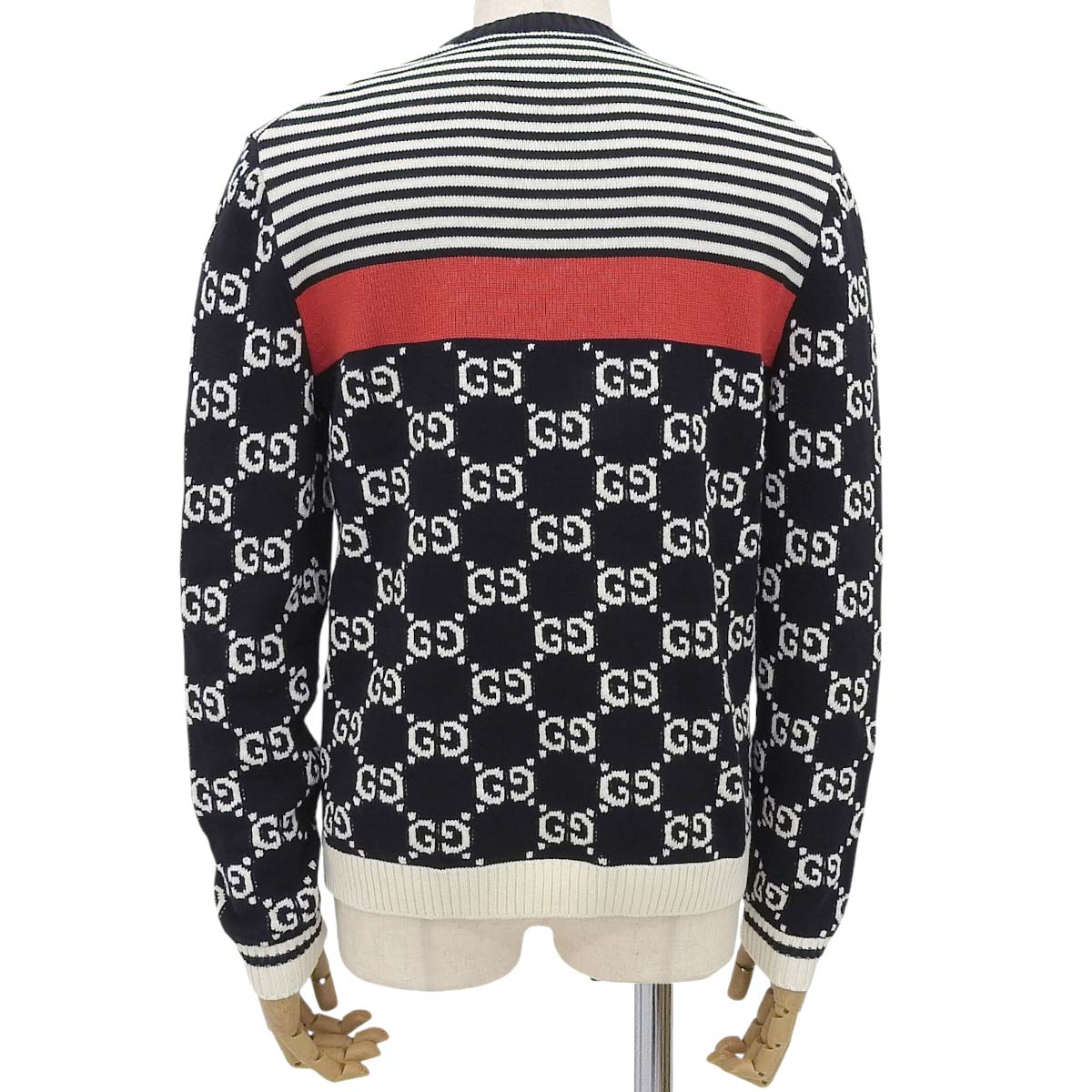 GG提花针织衫，中号，圆领，条纹上衣，服装