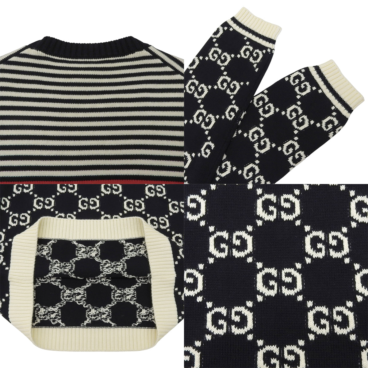 GG提花针织衫，中号，圆领，条纹上衣，服装