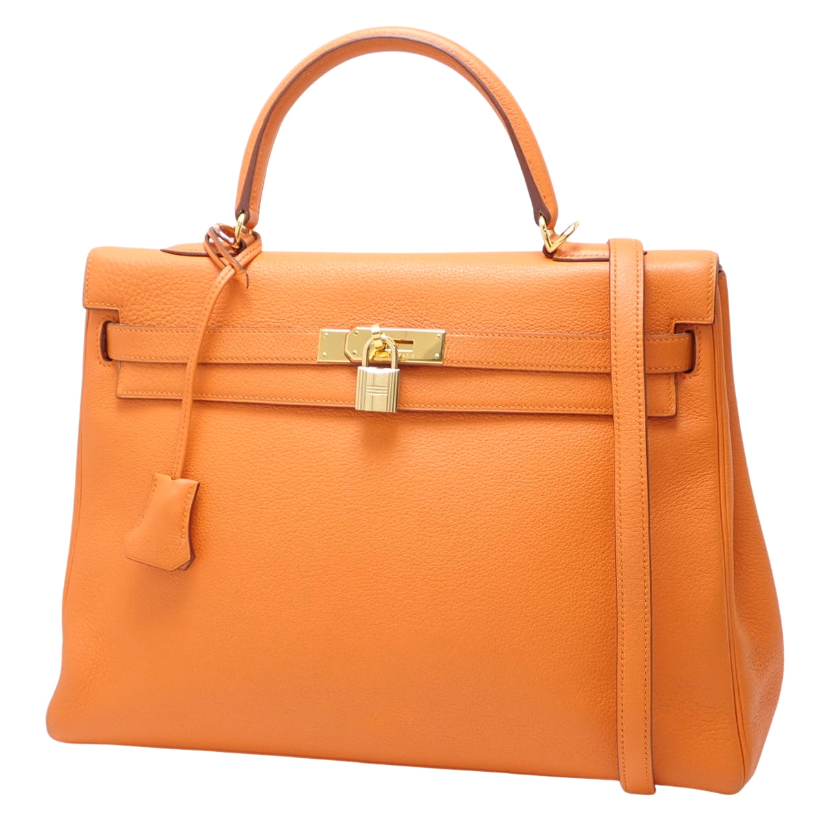 Kelly 35 (inner-stitched) Toron Clematis Orange, gold hardware, □H stamp.