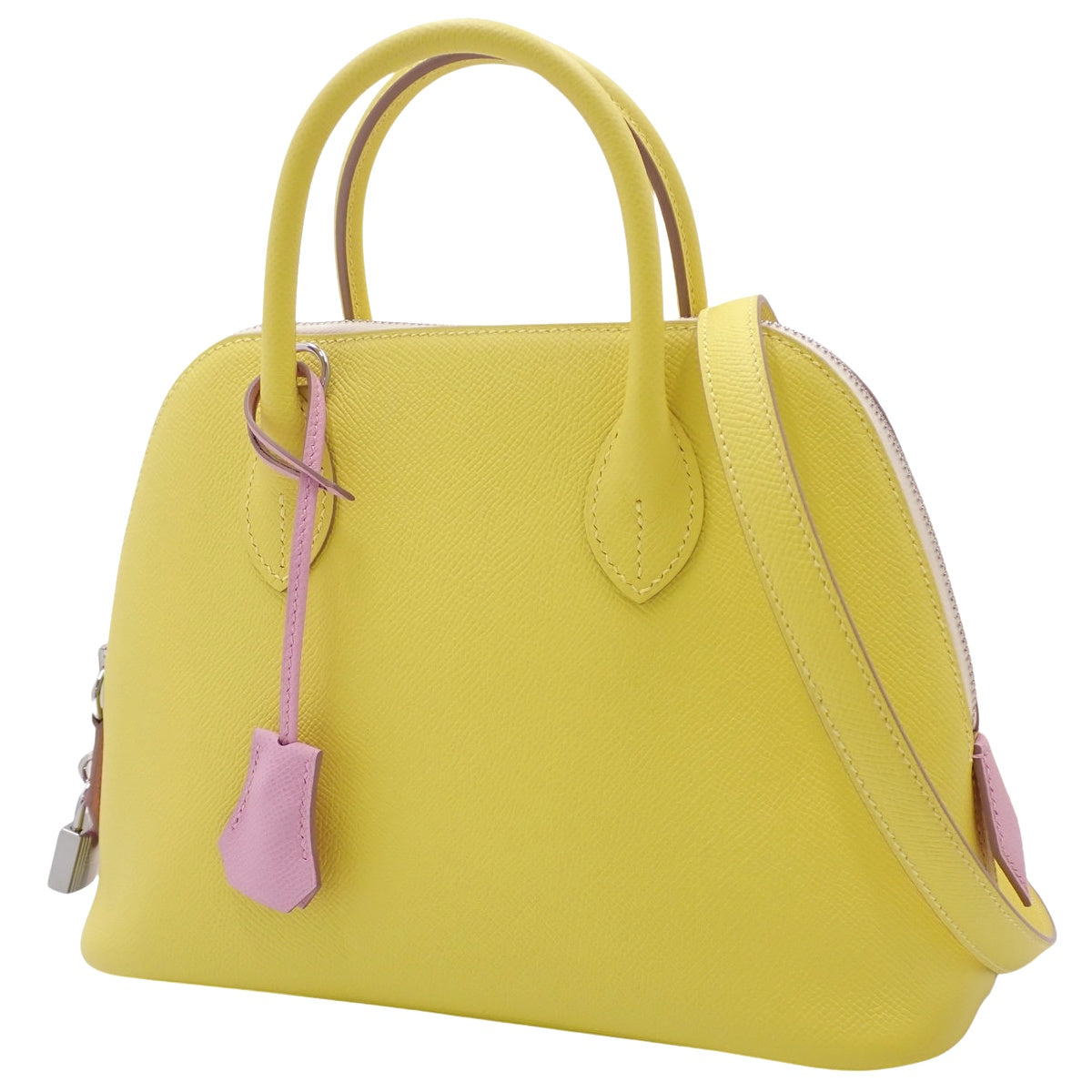 Bolide 1923 25 三色拼接款，Epsom小牛皮材质，钯金配件，莱姆色/紫红色/天然色，银色五金，U刻印。