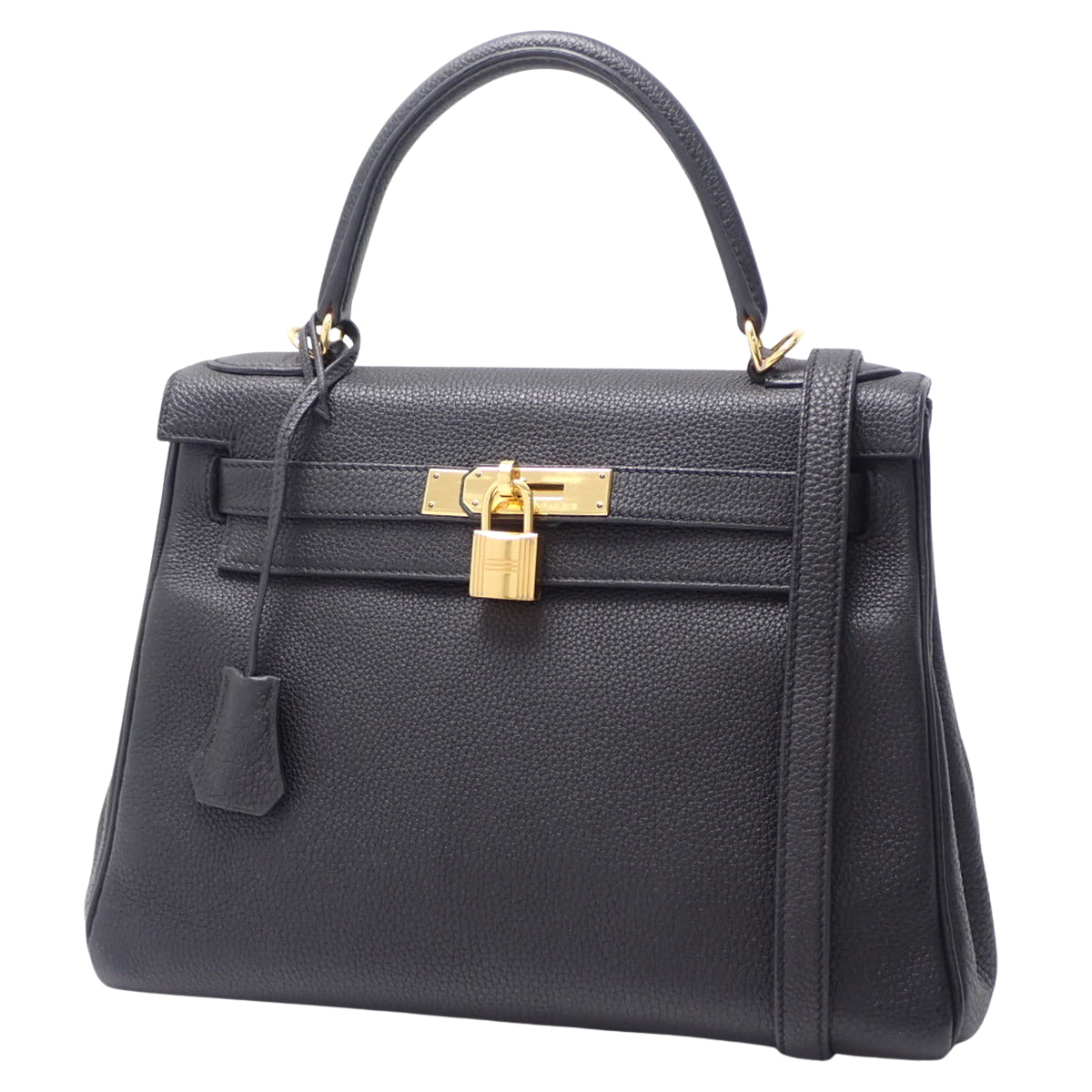 Kelly 28 (inner-stitched) Toray Clemence leather, black, gold hardware, A stamp.