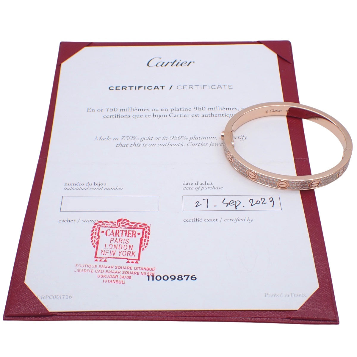 LOVE Bracelet, Diamond, K18 Pink Gold, PG, Pavé