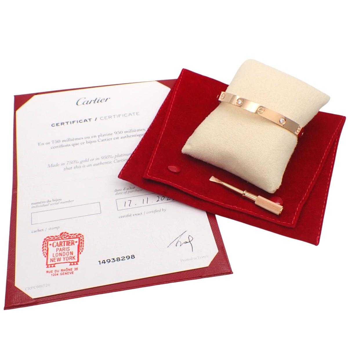 LOVE 手链经典款，镶嵌 4 颗钻石，18K 玫瑰金