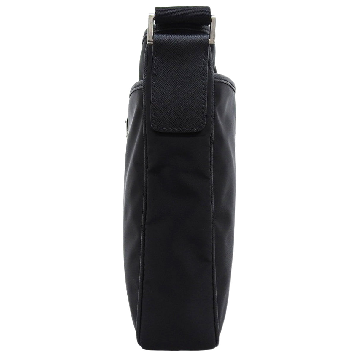 Logo plaque square shoulder bag in nylon and Saffiano leather (NERO)