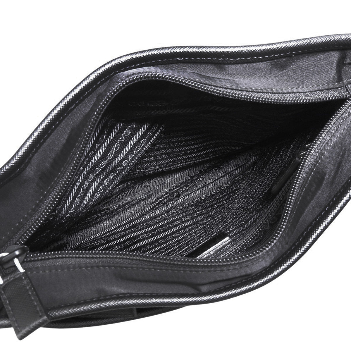 Logo plaque square shoulder bag in nylon and Saffiano leather (NERO)