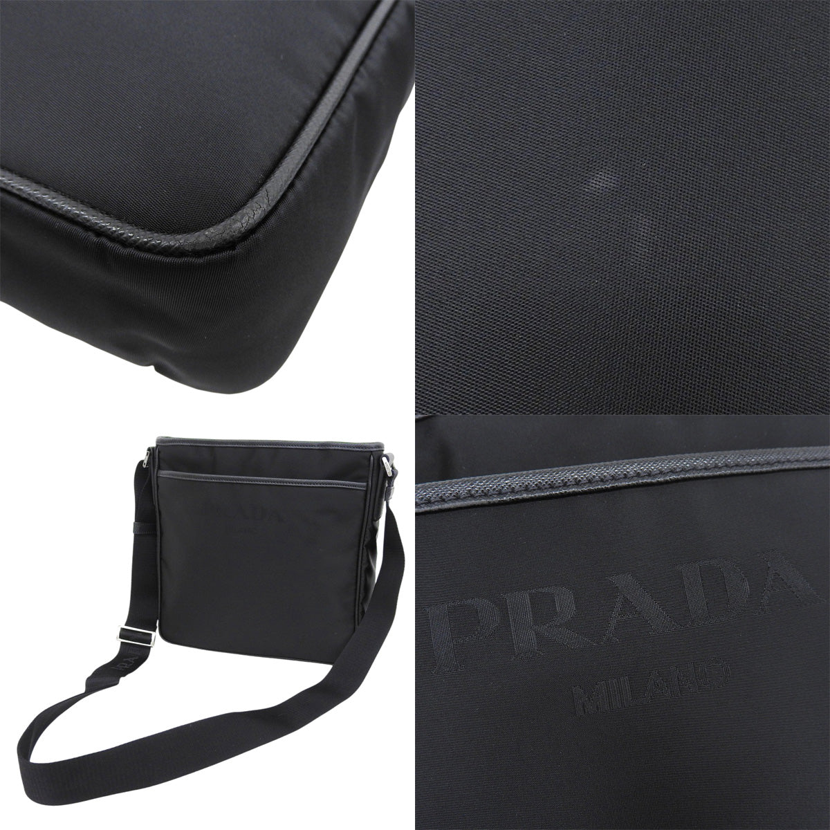 Logo plaque square shoulder bag in nylon and Saffiano leather (NERO)