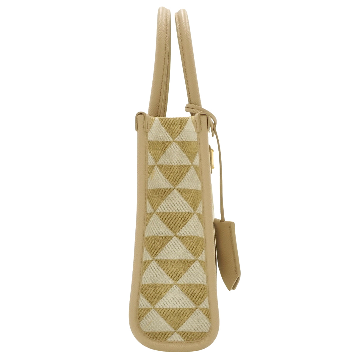 标志刺绣迷你包，帆布拼萨菲亚诺皮革，米色/白色，1BA355