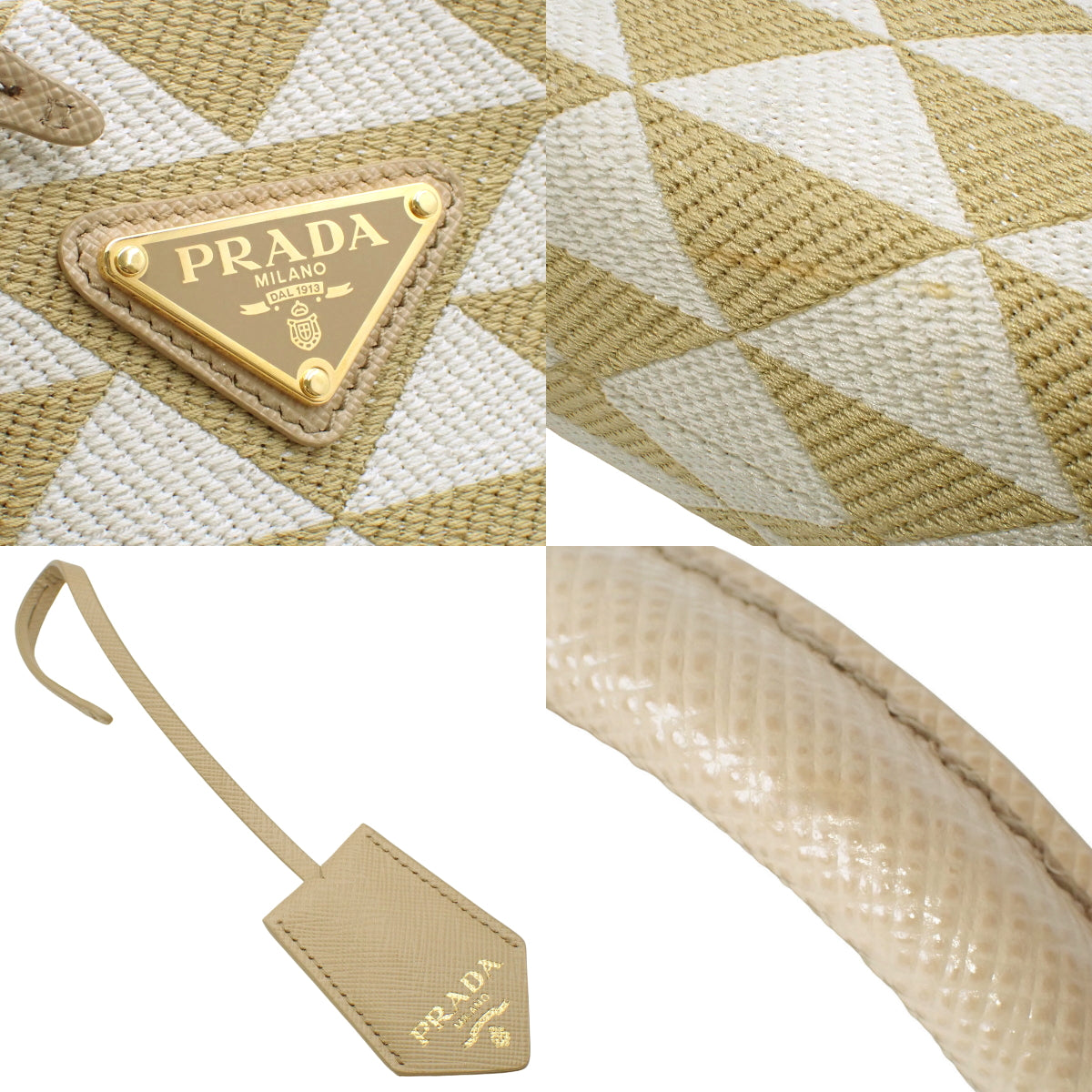 标志刺绣迷你包，帆布拼萨菲亚诺皮革，米色/白色，1BA355