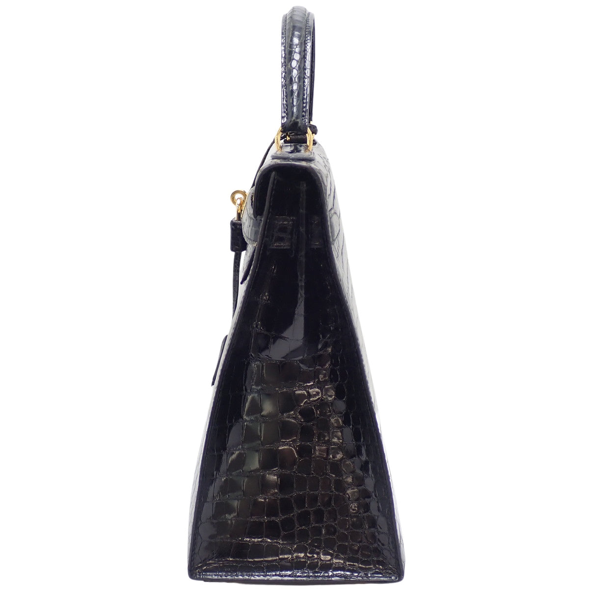 Kelly 32 (Exterior Stitched) Porosus Crocodile, Black, Gold Hardware, W Stamp