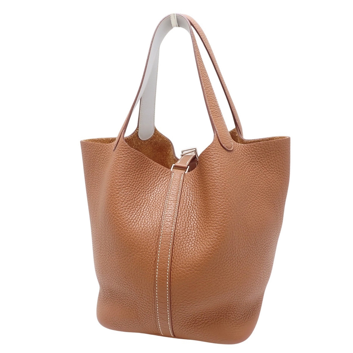 Picotin Lock Éclat MM，Taurillon Clemence皮革，Swift皮革，钯金配件，金色/雾蓝色，银色配件，Z刻印。