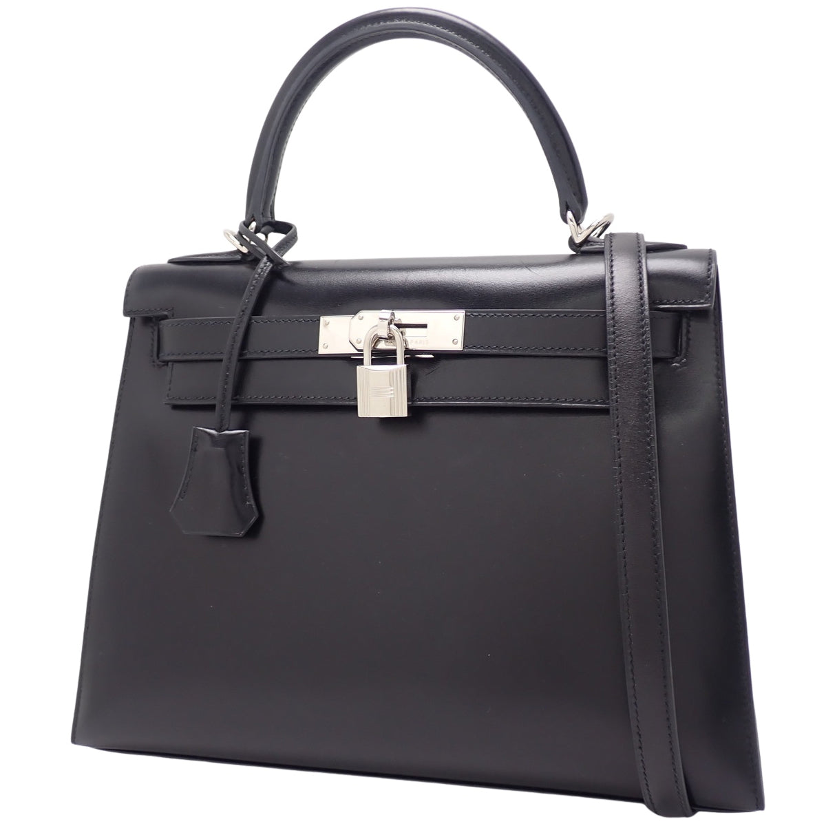 凯莉28（外缝）Box Calf皮革 钯金配件 黑色 银色配件 □L刻印