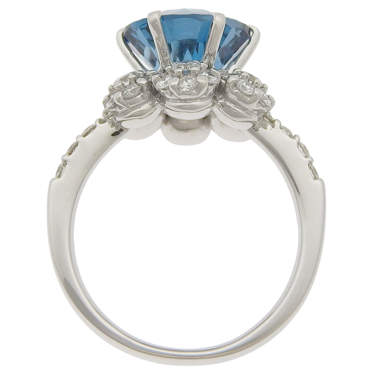 Blue Topaz and Diamond Ring, White Gold (18K WG)