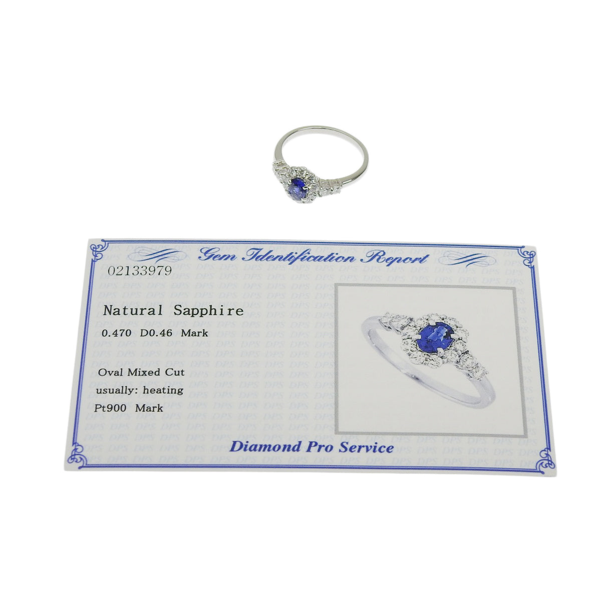 Sapphire and diamond ring in platinum Pt900