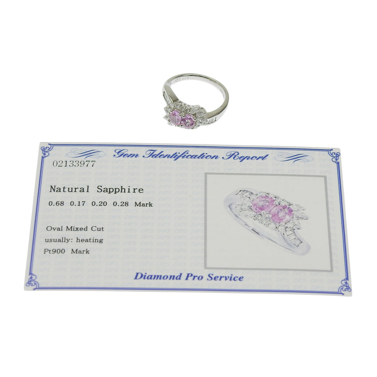 Pink sapphire and diamond ring in platinum (Pt900)