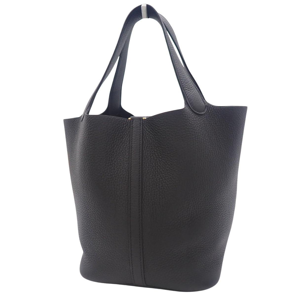 Picotin Lock MM，Taurillon Clemence皮革，黑色，金色五金件，W刻印