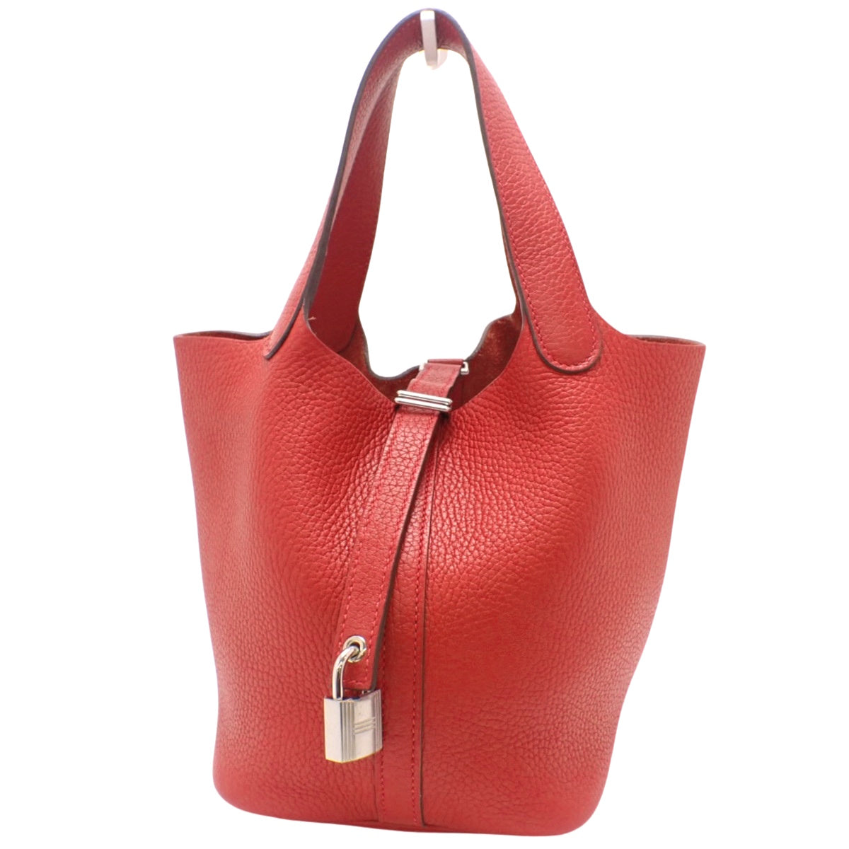 Picotin Lock PM，Taurillon Clemence 皮革，钯金配件，Rouge vif 银色配件，A 印章