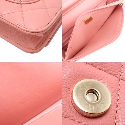 Matelasse Coco Mark 鱼子酱纹皮革链条钱包，粉色，AP0250