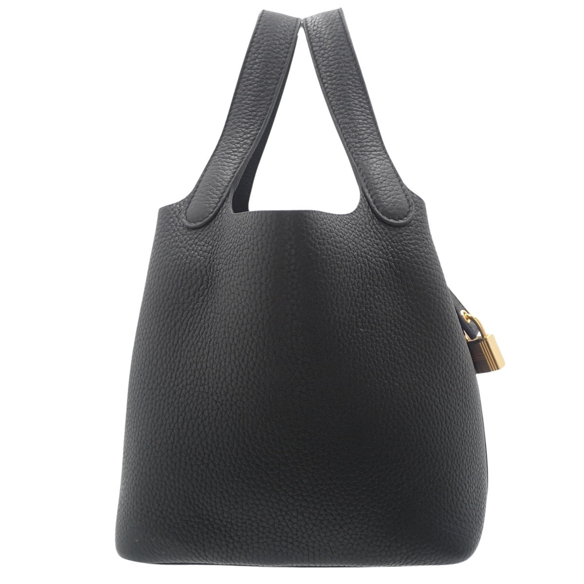 Picotin Lock PM，Taurillon Clemence皮革，黑色，金色五金件，W刻印。