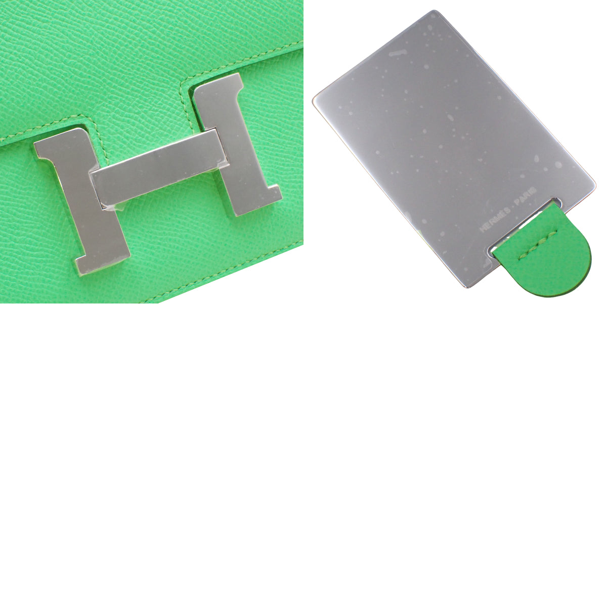 【未使用】Constance Mini 3，Miroir，Veau Epsom皮革，钯金五金件，Vert Comique色，银色五金件，B刻印