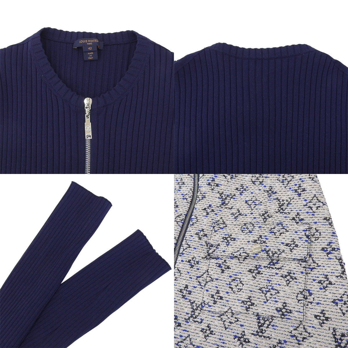 Monogram Rib Knit Dress, Size 42, Apparel, Fashion, Tweed, Full Zip