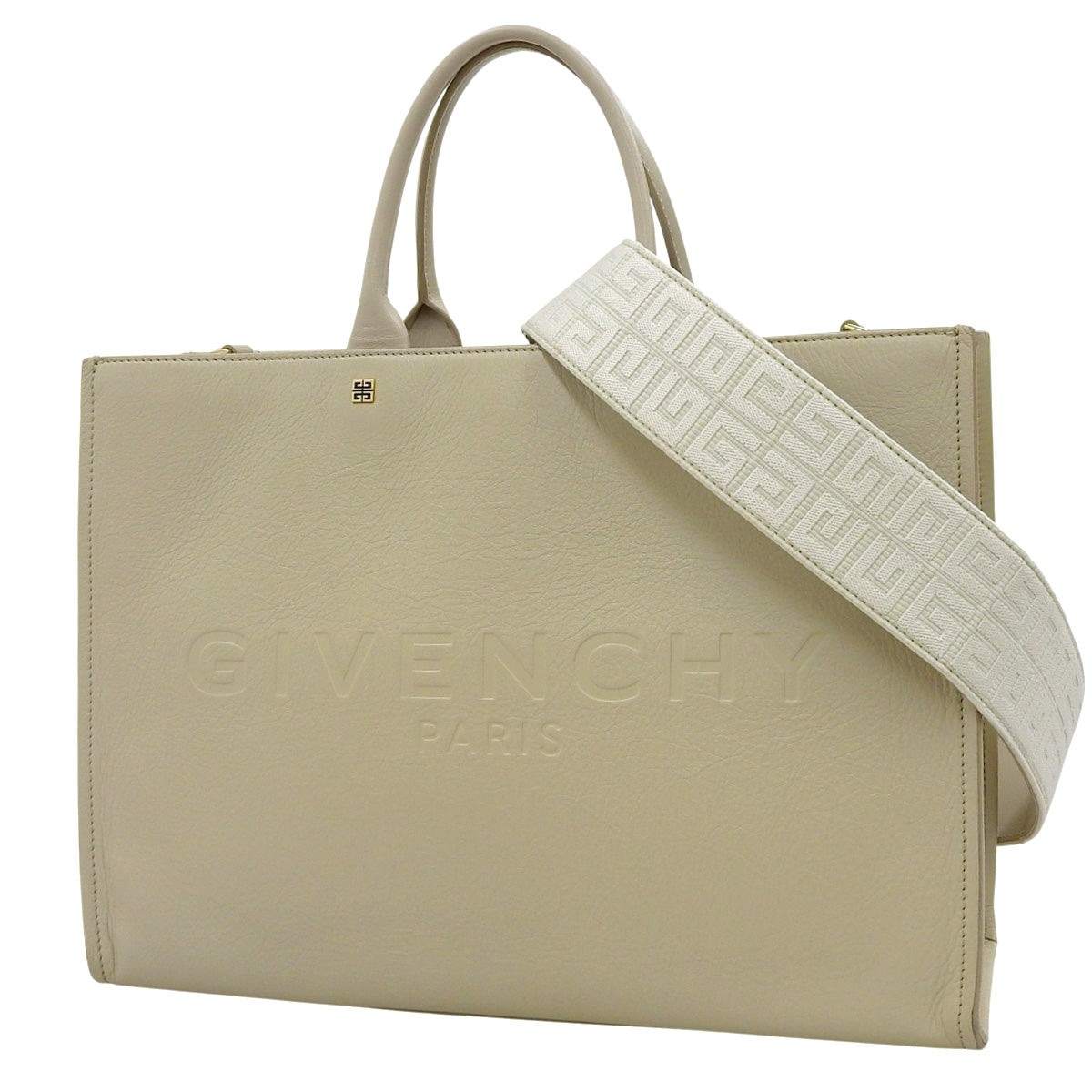 G Tote Medium Tote Bag, Calfskin, Beige, Ivory