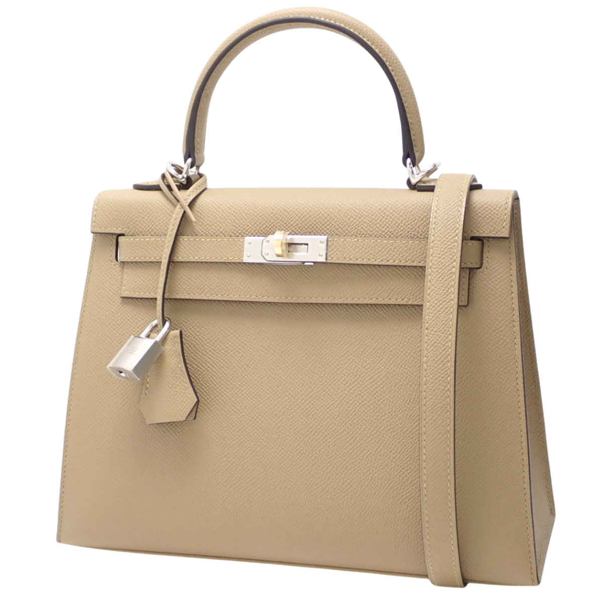 [New] Kelly 25 (Exterior Stitched) K stamp, Epsom calfskin, Electrum hardware, Puce