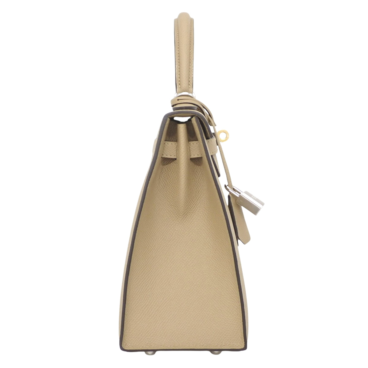 [New] Kelly 25 (Exterior Stitched) K stamp, Epsom calfskin, Electrum hardware, Puce