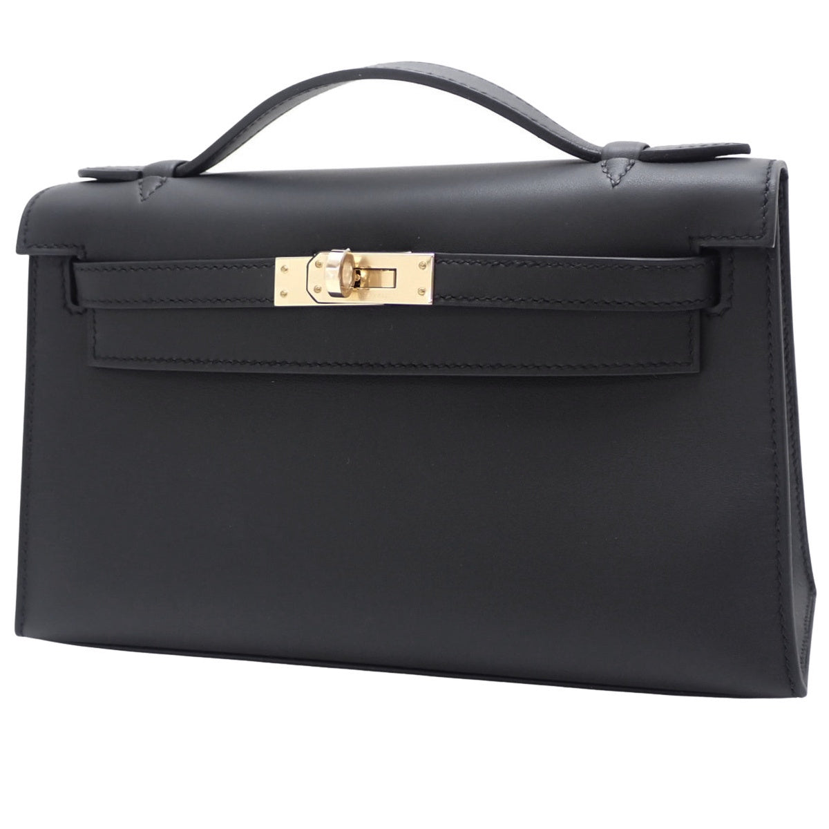 [New] Pochette Kelly Swift, Black, Champagne Gold Hardware, W stamp.