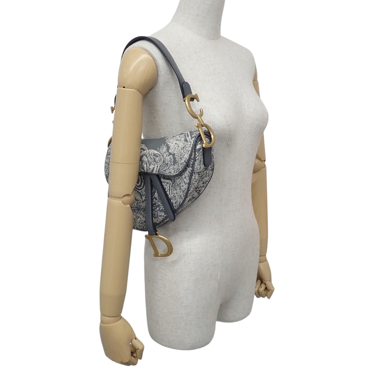 托瓦尔·德·茹伊 Saddle 包，棉质皮革，灰色，米白色