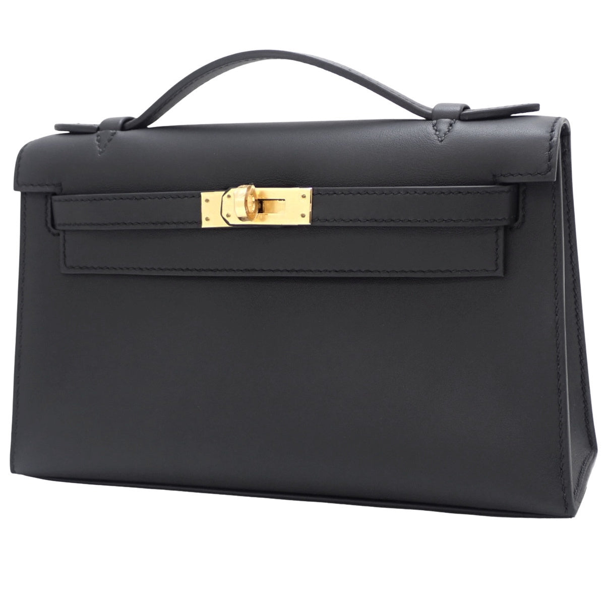 [New] Pochette Kelly, Swift leather, black, gold hardware, K stamp.