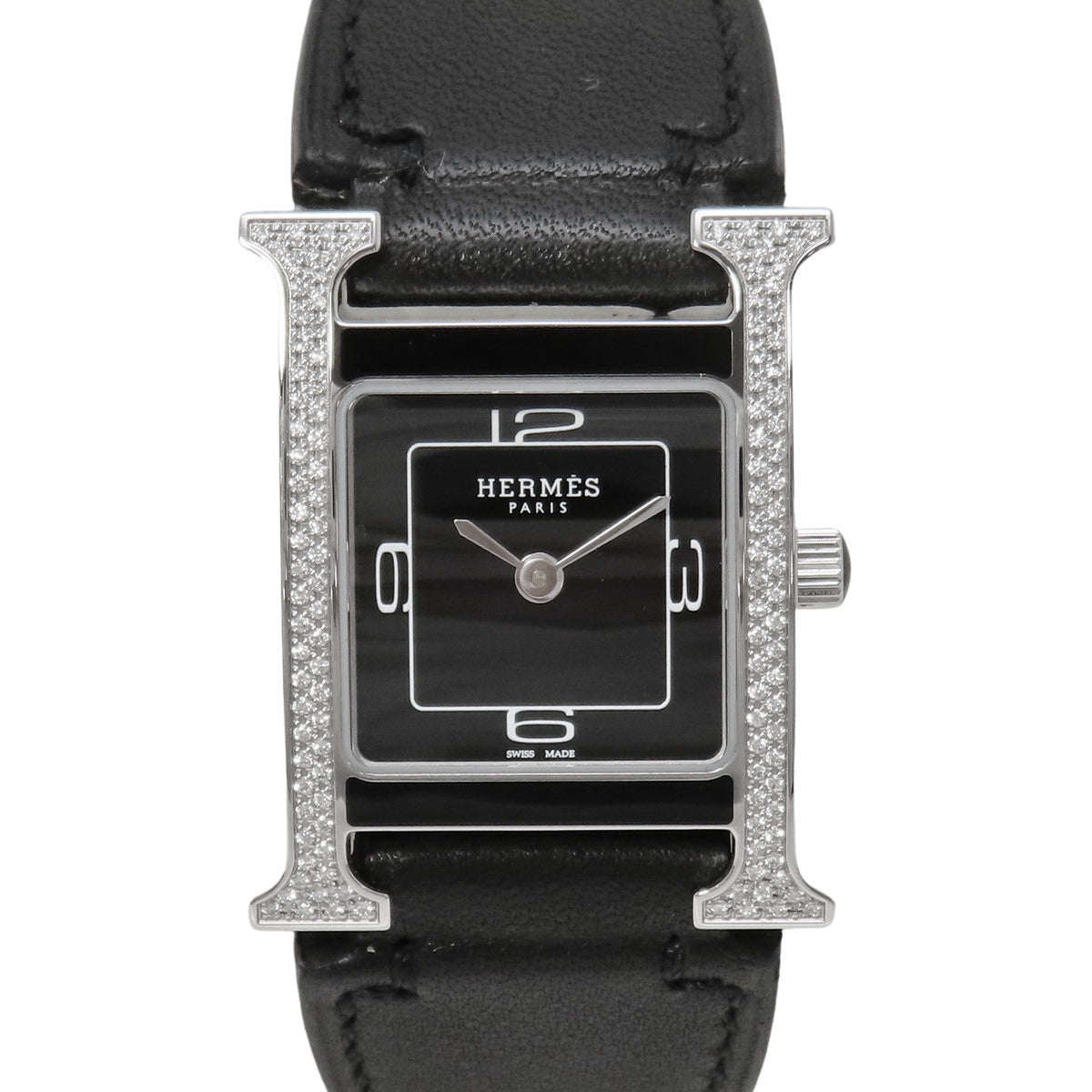 H Watch HH1.231 不锈钢/皮革表带 黑色钻石表圈 石英表