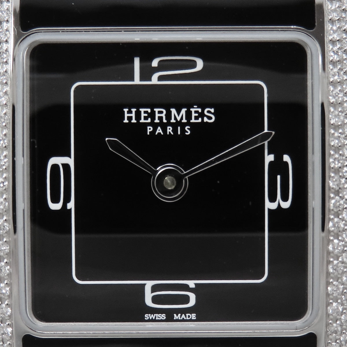 H Watch HH1.231 不锈钢/皮革表带 黑色钻石表圈 石英表