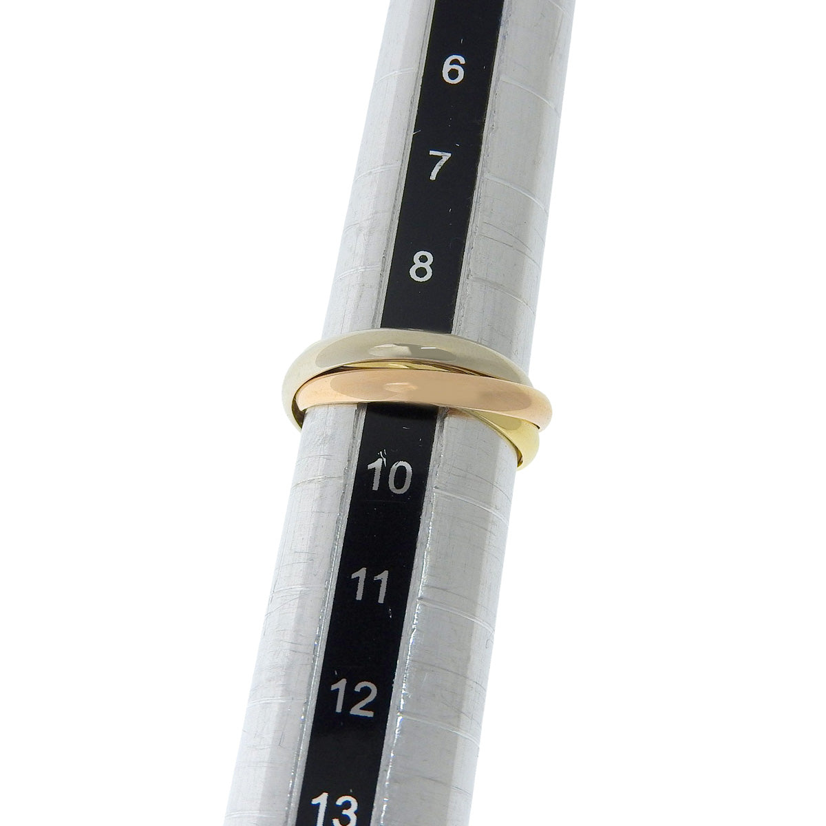 三位一体戒指小号款，采用黄金、玫瑰金和白金（18K）制成