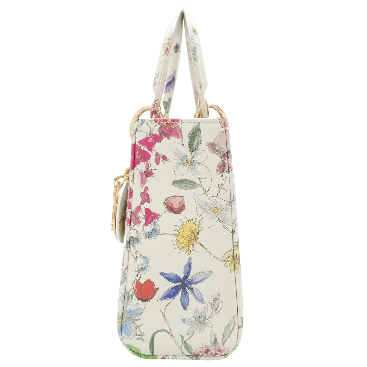 Lady Dior Small Leather Bag, White, Multicolor