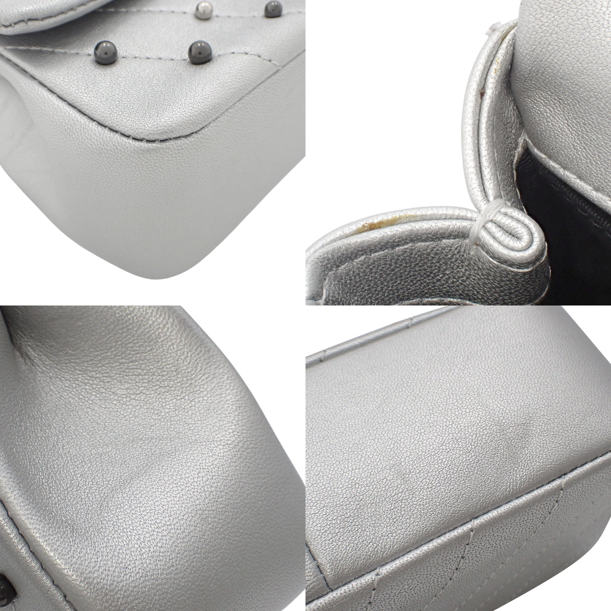 シェブロン ココマーク チェーンショルダーバッグ レザー シルバー