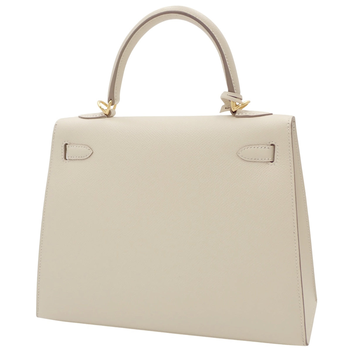 Kelly 25 (Exterior Stitched) Epsom Calfskin Leather, Cream, Gold Hardware, Y Stamp
