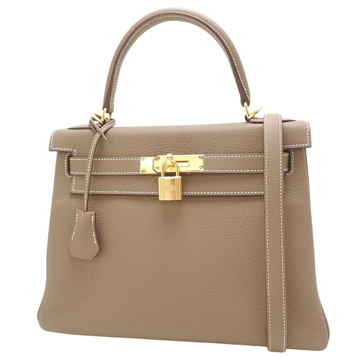 Kelly 28 (inner-stitched) Togo leather, Etoupe/Etoupe color, gold hardware, B stamp.